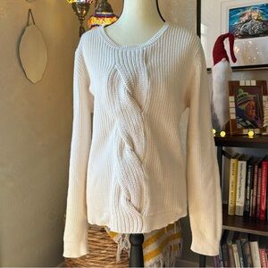 Talbots 100% Cotton Cream Cable Knit Sweater (XL)
